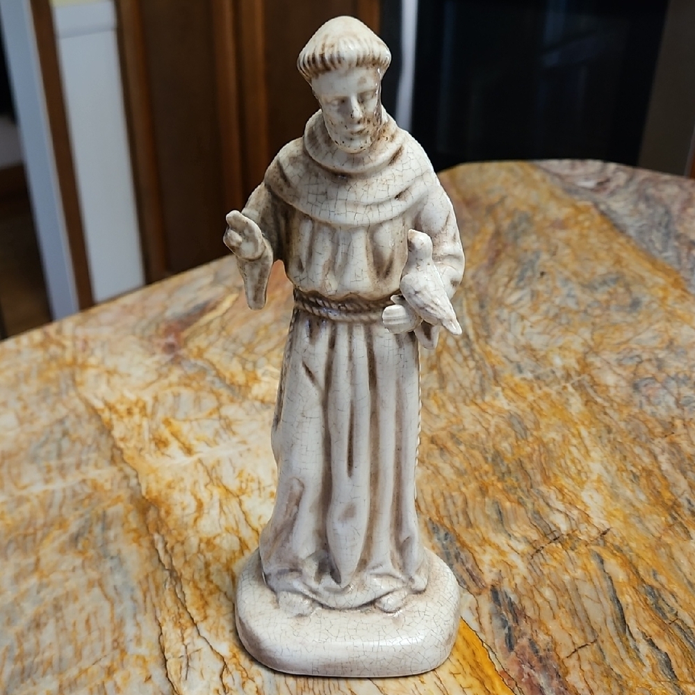 Ceramic Saint Francis Figurine with Bird